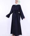 Çıt Çıt Düğmeli Bel Kuşaklı Abaya 70017 Lacivert