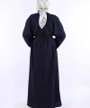 Çıt Çıt Düğmeli Bel Kuşaklı Abaya 70017 Lacivert