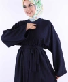 Çıt Çıt Düğmeli Bel Kuşaklı Abaya 70017 Lacivert