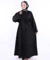 Çıt Çıt Düğmeli Bel Kuşaklı Abaya 70017 Siyah