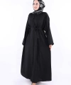 Çıt Çıt Düğmeli Bel Kuşaklı Abaya 70017 Siyah