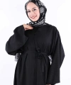 Çıt Çıt Düğmeli Bel Kuşaklı Abaya 70017 Siyah