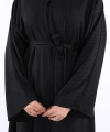 Çıt Çıt Düğmeli Bel Kuşaklı Abaya 70017 Siyah