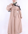 Çıt Çıt Düğmeli Bel Kuşaklı Abaya 70017 Taş