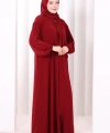 Dantel Detay Şallı Namaz Feracesi 6010 Bordo