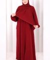 Dantel Detay Şallı Namaz Feracesi 6010 Bordo