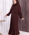 Dantel Detay Şallı Namaz Feracesi 6010 Kahverengi