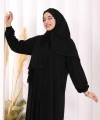 Dantel Detay Şallı Namaz Feracesi 6010 Siyah