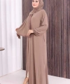 Dantel Detay Şallı Namaz Feracesi 6010 Vizon