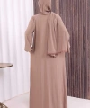 Dantel Detay Şallı Namaz Feracesi 6010 Vizon