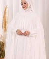 Dantel Detaylı Elbise Abaya Takım ŞAL HEDİYELİ! 6070 Ekru
