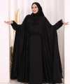 Dantel Detaylı Elbise Abaya Takım ŞAL HEDİYELİ! 6070 Siyah
