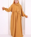 Dantel Detaylı Namaz Elbise 6095 Hardal