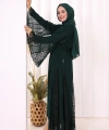 Dantel İşleme Detay Kuşaklı Şifon Abaya 7886 Zümrüt
