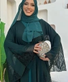 Dantel İşleme Detay Kuşaklı Şifon Abaya 7886 Zümrüt