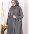 Dantel Şeritli Abaya Elbise Şal Üçlü Takım 6074 Antrasit