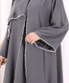 Dantel Şeritli Abaya Elbise Şal Üçlü Takım 6074 Antrasit