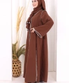 Dantel Şeritli Abaya Elbise Şal Üçlü Takım 6074 Kahverengi