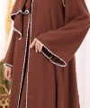 Dantel Şeritli Abaya Elbise Şal Üçlü Takım 6074 Kahverengi