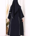 Dantel Şeritli Abaya Elbise Şal Üçlü Takım 6074 Lacivert