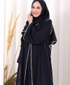 Dantel Şeritli Abaya Elbise Şal Üçlü Takım 6074 Lacivert