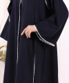 Dantel Şeritli Abaya Elbise Şal Üçlü Takım 6074 Lacivert