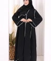 Dantel Şeritli Abaya Elbise Şal Üçlü Takım 6074 Siyah