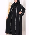 Dantel Şeritli Abaya Elbise Şal Üçlü Takım 6074 Siyah