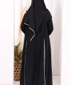 Dantel Şeritli Abaya Elbise Şal Üçlü Takım 6074 Siyah
