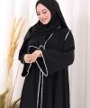 Dantel Şeritli Abaya Elbise Şal Üçlü Takım 6074 Siyah