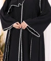 Dantel Şeritli Abaya Elbise Şal Üçlü Takım 6074 Siyah