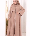 Dantel Şeritli Abaya Elbise Şal Üçlü Takım 6074 Somon