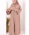 Dantel Şeritli Abaya Elbise Şal Üçlü Takım 6074 Somon