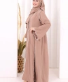 Dantel Şeritli Abaya Elbise Şal Üçlü Takım 6074 Somon