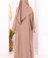 Dantel Şeritli Abaya Elbise Şal Üçlü Takım 6074 Somon