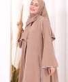 Dantel Şeritli Abaya Elbise Şal Üçlü Takım 6074 Somon