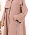 Dantel Şeritli Abaya Elbise Şal Üçlü Takım 6074 Somon