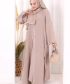 Dantel Şeritli Abaya Elbise Şal Üçlü Takım 6074 Vizon