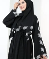 Dantelli Şallı Abaya 7095 Siyah