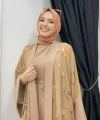 Desenli Abaya Düz Cep Detay Kuşaklı Sıfır Kol Tulum Takım 8312 Taba