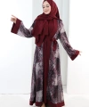 Desenli Abaya Elbise Üçlü Takım 7087 Bordo