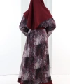 Desenli Abaya Elbise Üçlü Takım 7087 Bordo