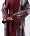 Desenli Abaya Elbise Üçlü Takım 7087 Bordo