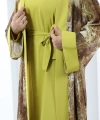 Desenli Abaya Elbise Üçlü Takım 7087 Hardal