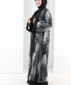 Desenli Abaya Elbise Üçlü Takım 7087 Siyah