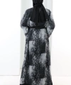 Desenli Abaya Elbise Üçlü Takım 7087 Siyah