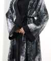 Desenli Abaya Elbise Üçlü Takım 7087 Siyah