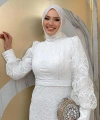 Desenli Balonkol Görünümlü Simli Abiye Elbise 1144 Ekru
