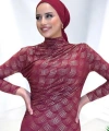 Desenli Büzgü Detaylı Elbise 3956 Bordo