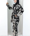 Desenli Kimono Takım 8712 Siyah